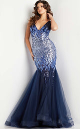 2 of 5 Jovani 38373 Navy-Periwinkle