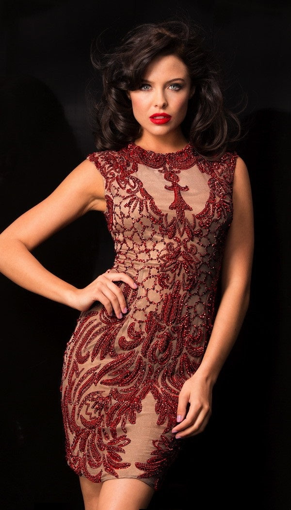 red scala dress SCALA -61200 Beaded Embellished Prom Sheath Dress 00 / BLACK/RED