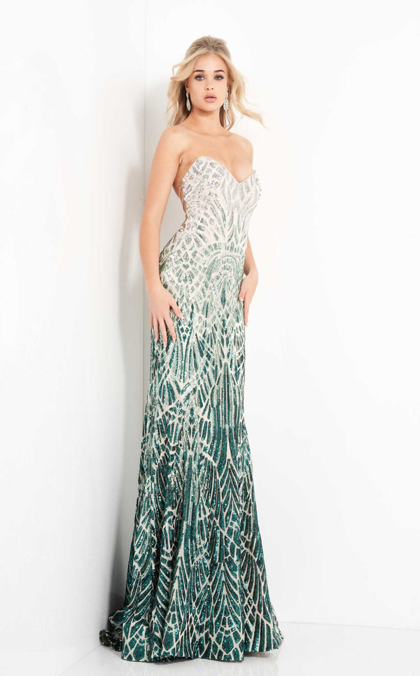 Jovani 06459 Silver-Green