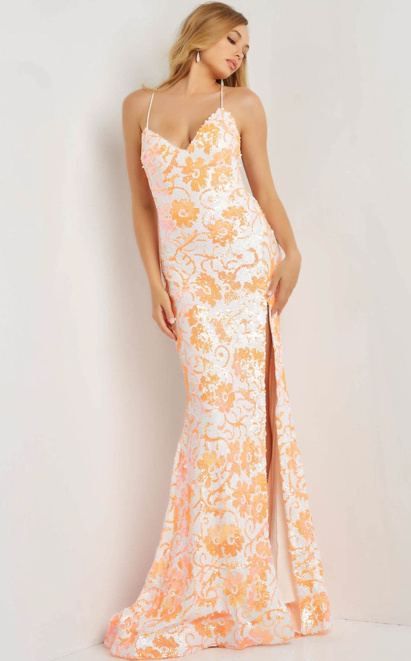 Jovani 08255 Ivory-Light-Orange