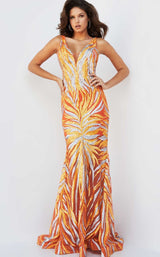 1 of 3 Jovani 06153 Orange-Silver