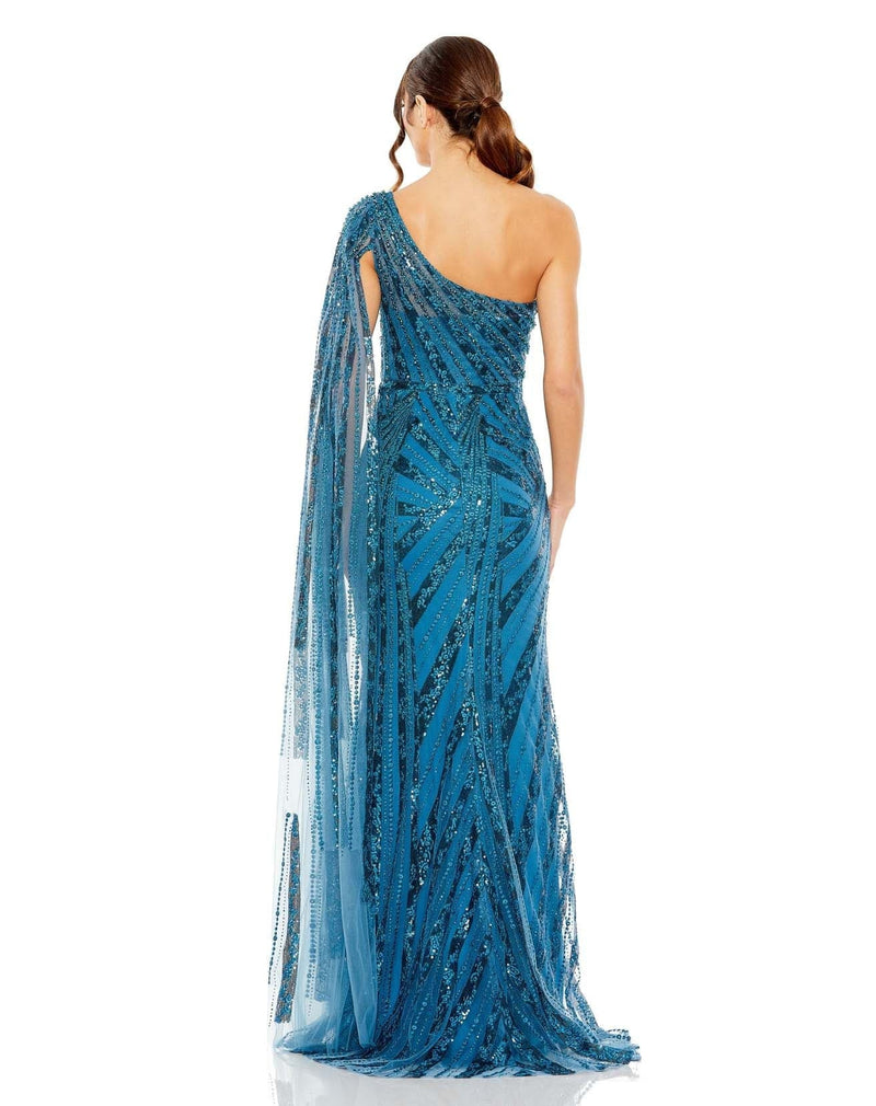eyelet blue dress Navy Sequined Evening Gown With Embellished Shoulders