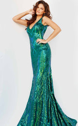 2 of 5 Jovani 23007 Iridescent-Green