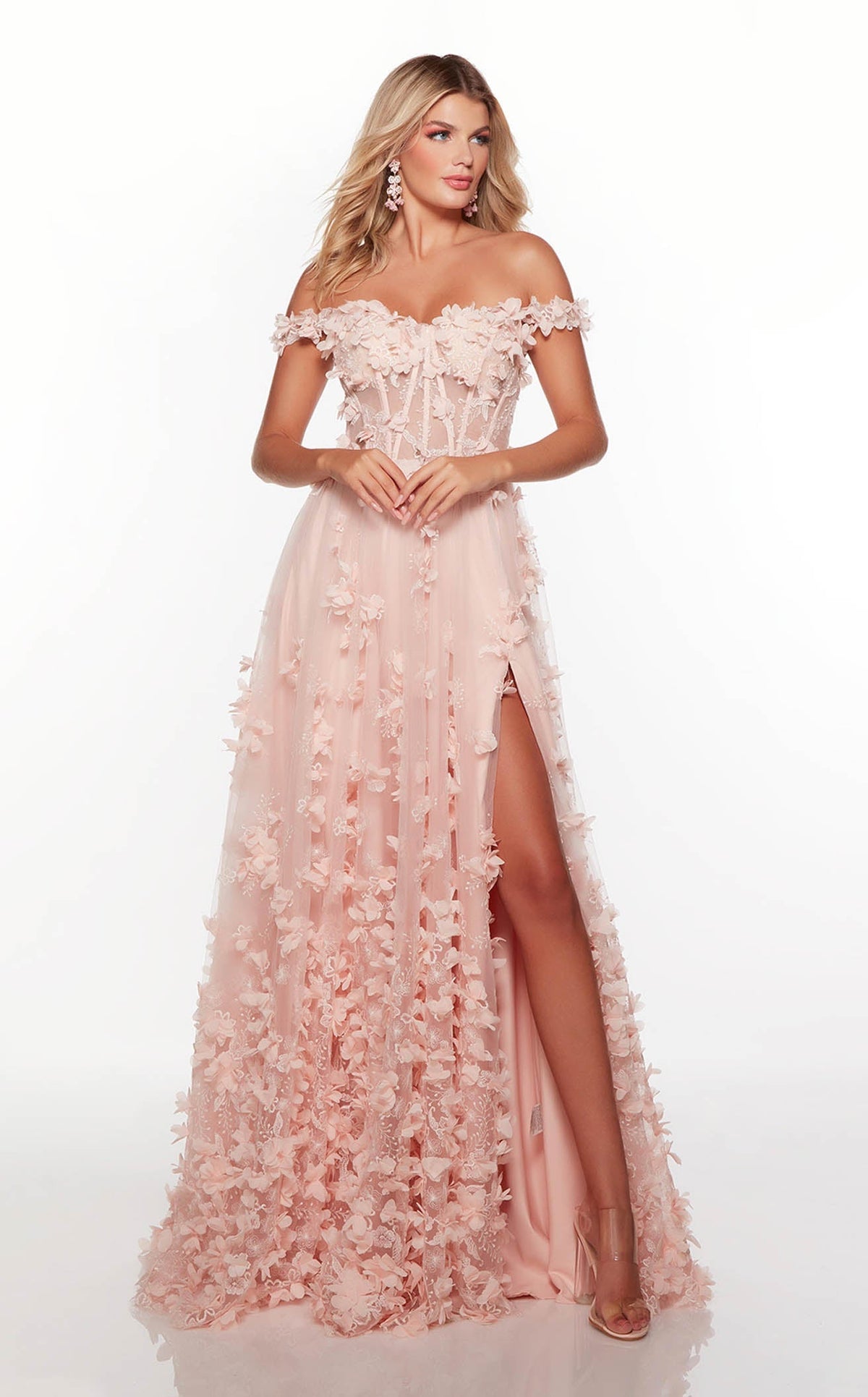 open lace back dress Alyce Paris cameo pink dress with feathers, sizes 2 & 6, NEW WITH TAGS! main image 0