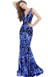 2 of 8 Jovani 63349BG Black/Royal