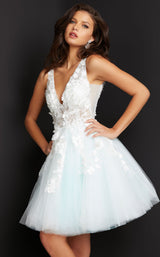 2 of 12 Jovani 63987 Off-White-Light-Blue
