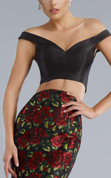 3 of 4 Janique JA70045 Lace Black Top/Printed Skirt