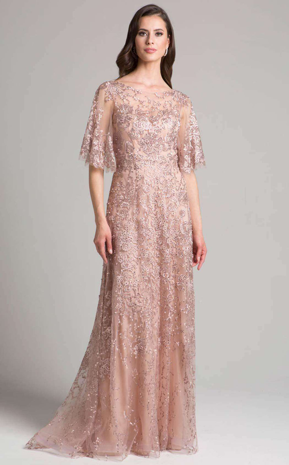 lara dresses new york On Sale Laranewyork Adrianna Papell Beaded Mesh _complementary_bliss-high-cut-pink-rave-bottoms long sleeves Color:Chambray Blue