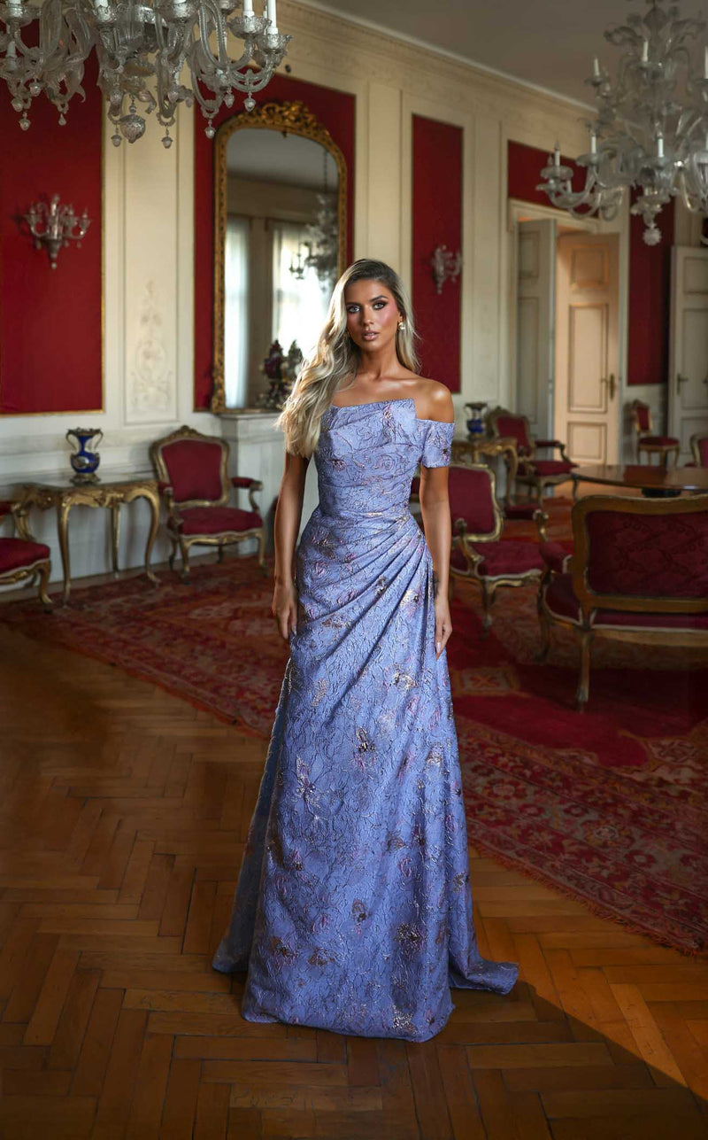 lavender designer dress One Shoulder Floral Sequin Maxi Dress Lavender