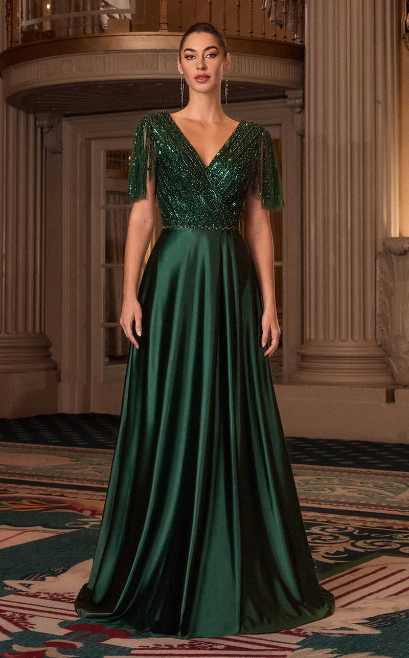 green emerald velvet dress Ladivine C172 Plunging Neckline Corset Satin Fitted Evening Gown – Sparkly  Gowns