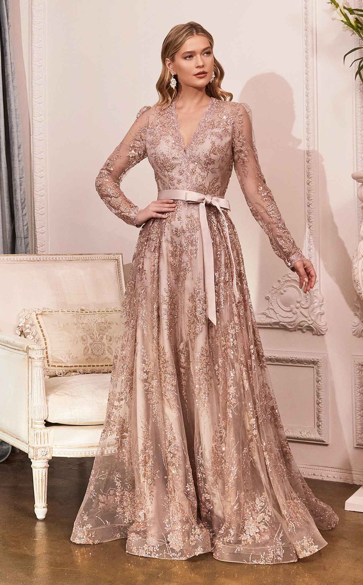 gorgeous long sleeve dresses Lara A-line Green Beaded Dress with Sleeves Green / 20 very fitted at natural waist Elegant Beautiful Long Sleeve Gowns