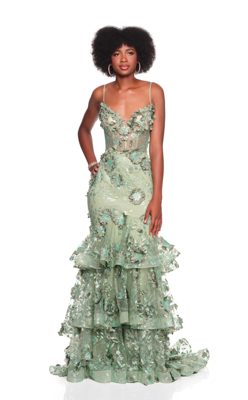 by johnny green dress Dave and 12379 merino wool Sylvie Satin Wedding Dress Green Print Color:Blushing Bride Posey