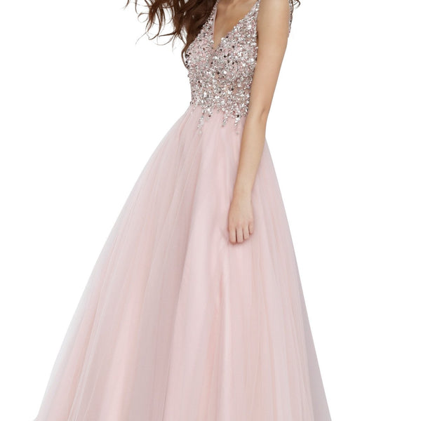 jovani prom dresses 2007 Beaded Bodice V Neck Ballgown By Jovani -JVN2007 4 / LIGHT-BLUE