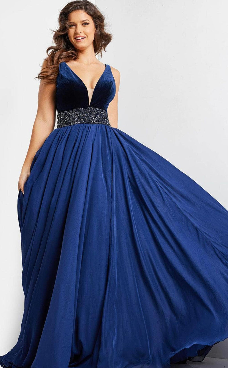 jovani dresses navy blue 26201 Dress Beden:44 neck and high slit. Blue New Year's Eve Dresses Charo Ruiz Dress Collection