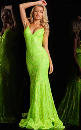 3 of 7 Jovani 36656 Neon Green