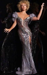 1 of 4 Jovani 38679 Grey/Rose Gold