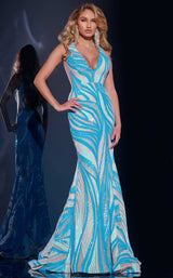 1 of 2 Jovani 39232 Blue/Iridescent-White