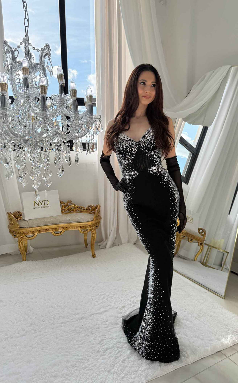 black dress jovani D5503 / 2 EU/UK Size:XS In Motion Wide Leg @ TX The peplum waist accent