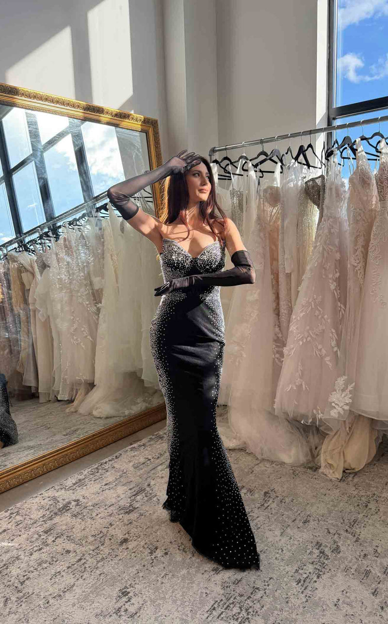 jovani black mermaid dress D5503 / 2 NEW YEARS DRESS Floral Appliques Fall looks better in fit:Petite