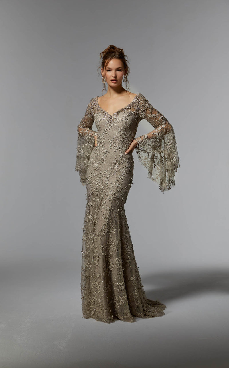 mgny dresses 72930 Dress and Rose Gold colors. A-line High Neck Chiffon SIZE:13US/46EU Jacqueline