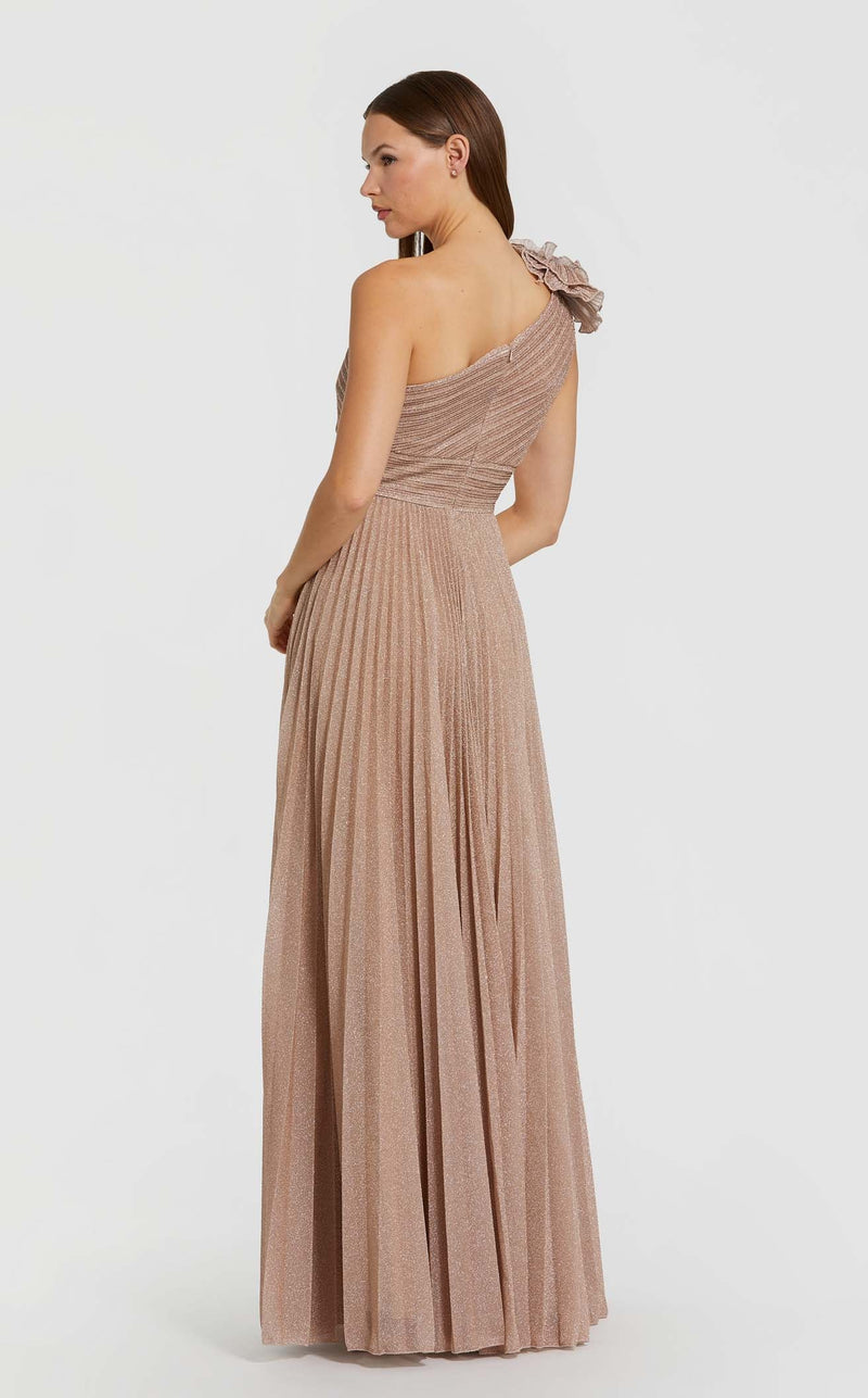 Pink Pleated One-Shoulder Ruffle Gown