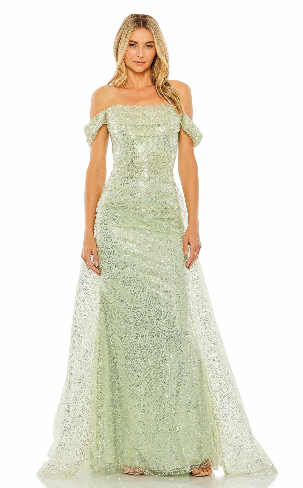 Mac Duggal Women's Off The Shoulder Sequin Panel Train Gown