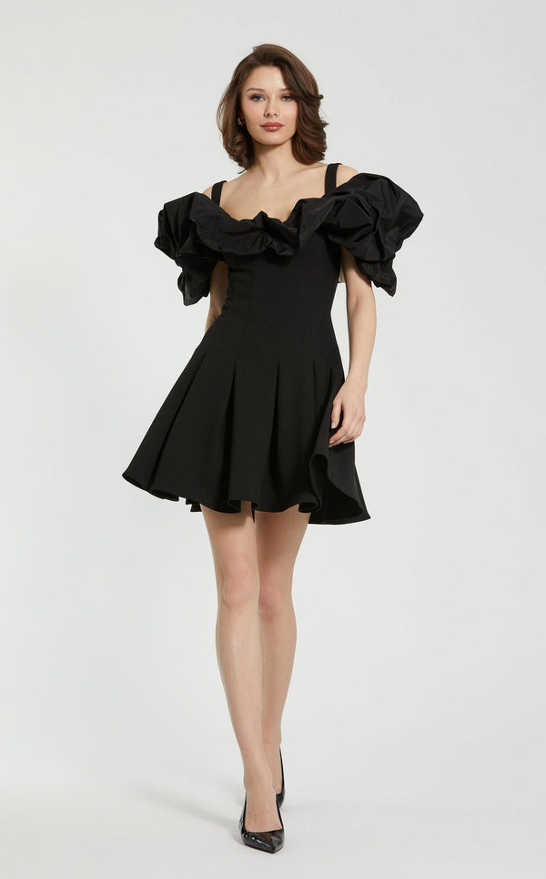 Mac Duggal Crepe Godet Hem Mini Dress With Faille Ruffle Black Size 4 Mac Duggal Crepe Godet Hem Mini Dress With Faille Ruffle Black Size 4