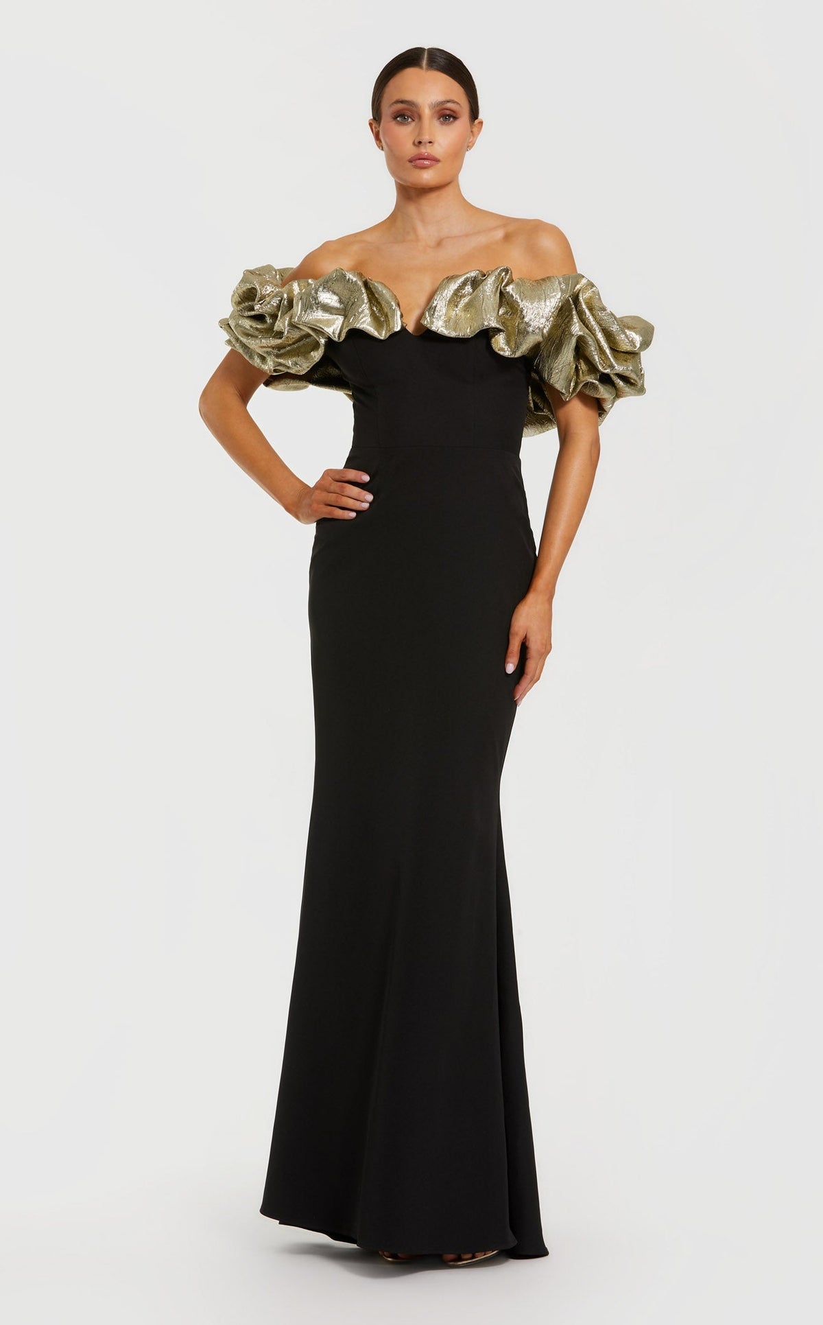 Mac Duggal Women's Ruffle Off-The-Shoulder Crepe Mermaid Gown - Black Gold
