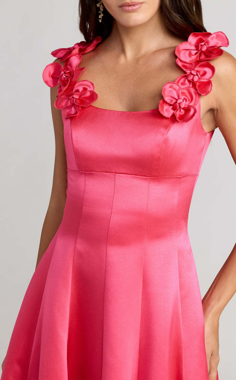 mac duggal hot pink dress Women's Embellished Satin Square-Neck Gown - Style:D448ABLACKTIJY Category_Default Category/Sale/Categories/ALL SALES Make a bold statement Vesper's Evening Gown |