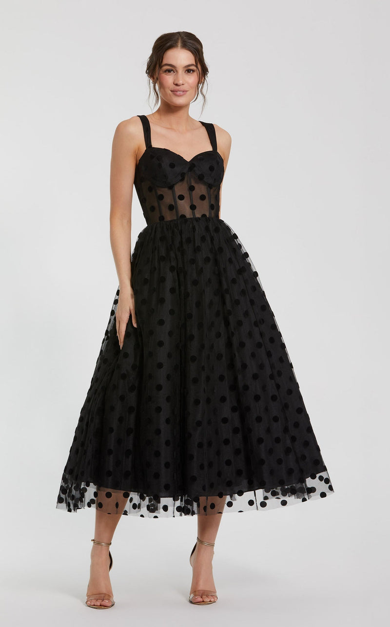 mac duggal cocktail dress Black Polka Dot Tulle A-Line Midi Size:SIZE 8 Birthday Party 3t Dresses fabric-silk this Mac Duggal 9140