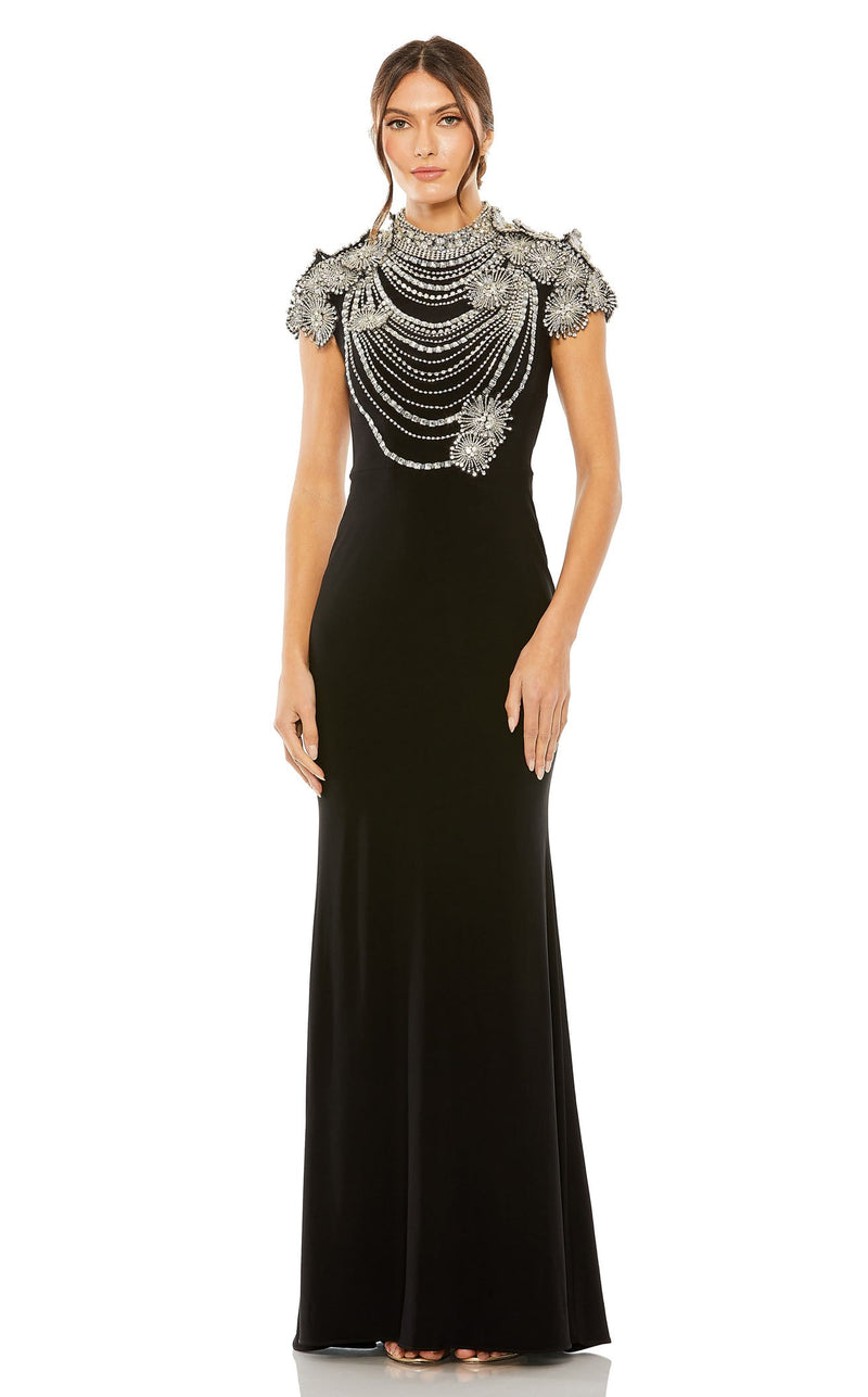 black mac duggal dresses Womens Rhinestone Formal Evening Dress 8 Straps & Sleeves_Short Sleeve Plus Size Beaded Jersey Neck Size:17.5 Conquer the red carpet