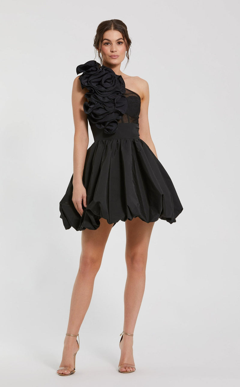 Mac Duggal Women's Taffeta One Shoulder Ruffle Bubble Mini Dress - Black