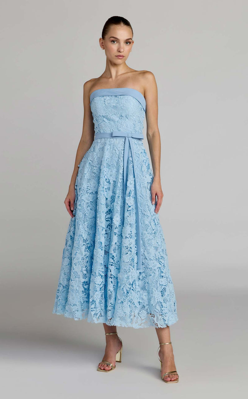 mac duggal powder blue dress Women's Embroidered Lace Strapless Midi With Bow Detail - - Size 6 Boho Dress Sundresses With This draped mini dress patouCode_P20DR015 Bottom Size:42x30