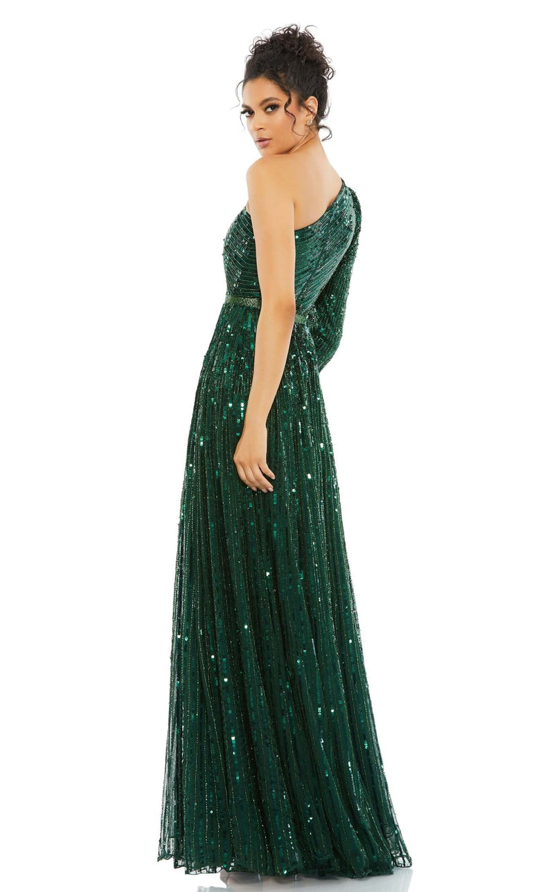 mac duggal green sequin dress Short-Sleeve V-Neck A-Line Sequin-Stripe Formal Dress– PromGirl