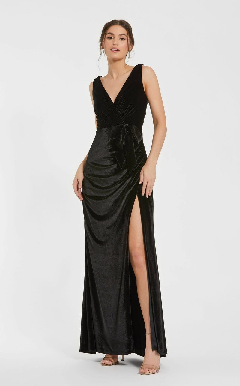 Mac Duggal Women's Deep V High Slit Draped Velvet Fitted Gown - Black