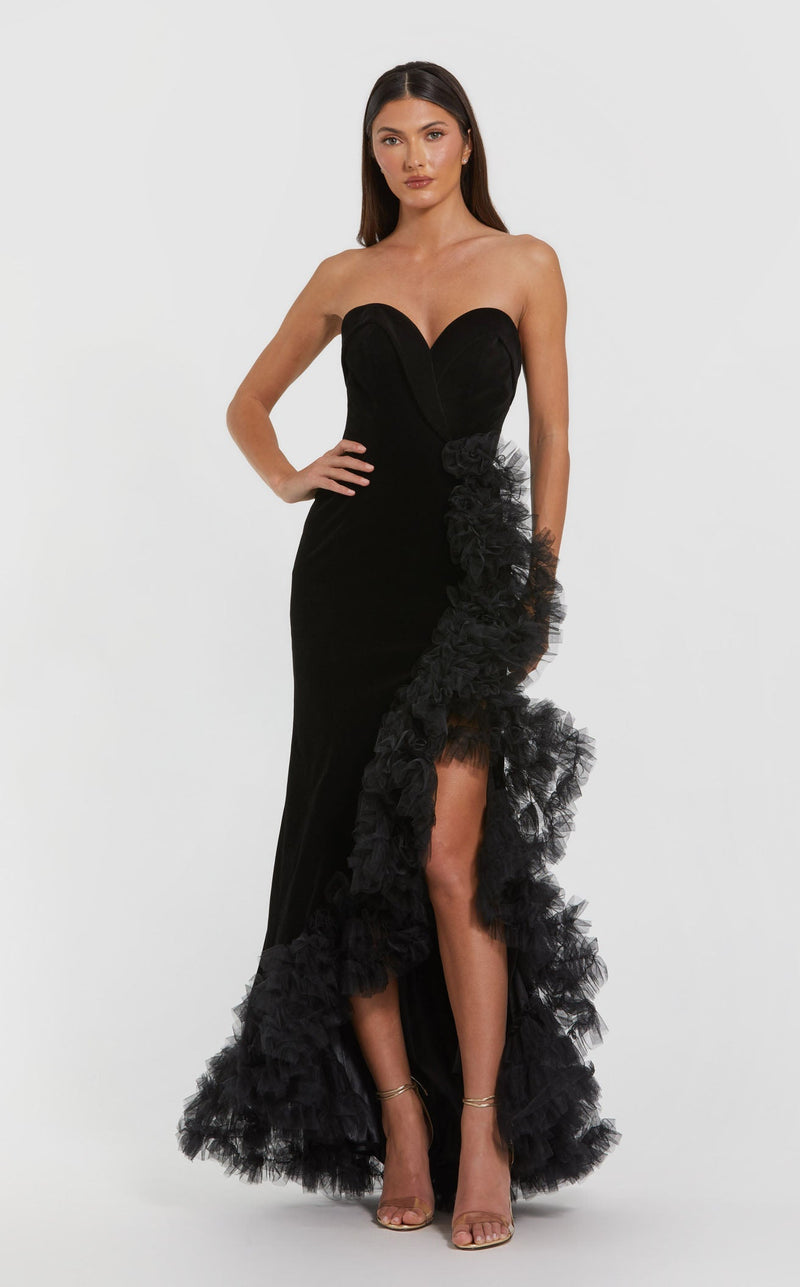 Mac Duggal Women's Strapless Velvet Mermaid with Ruffle Slit Gown - Black