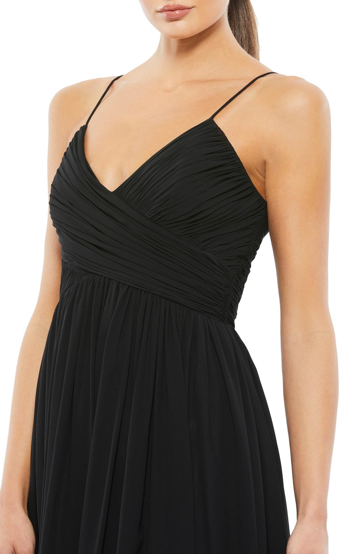 lilly formal dresses Long V-Neck Formal Dress with Pleated Bodice– PromGirl main image 1