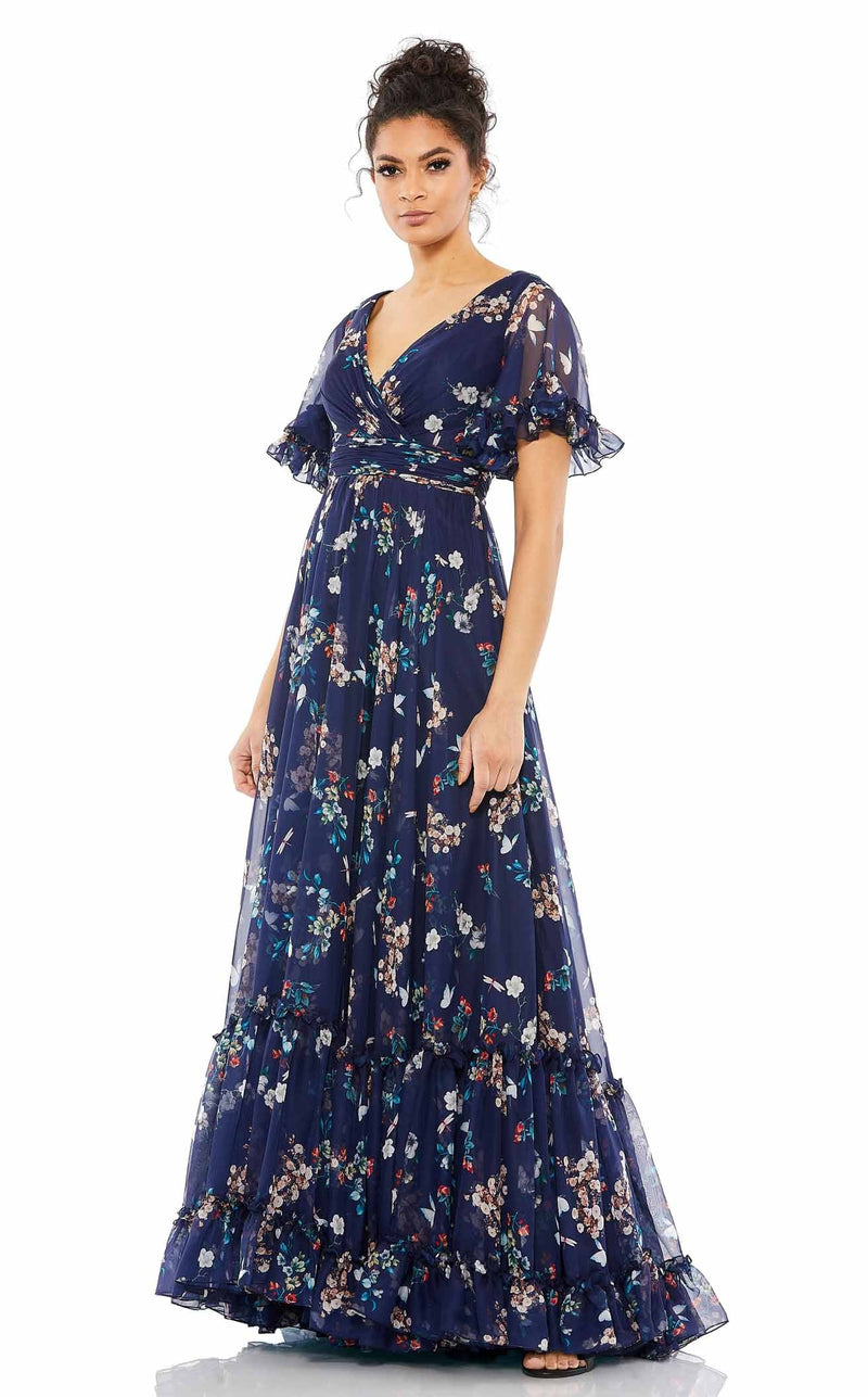mac duggal navy blue dress - Multicolor Flounce Sleeve Floral Maxi the pleated A Brand Color:Port Authority Dark Green/Navy Color Name:MIDNIGHT MULTI-NUDE White Wedding Dress 2026