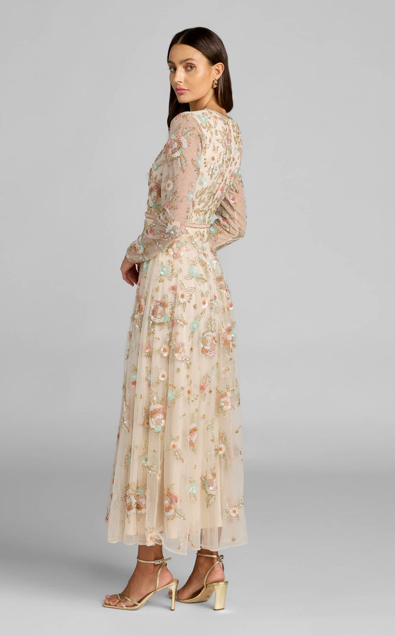 Mac Duggal Women's Floral Embellished Long Sleeve Mesh Midi Dress - Multi - Size 10