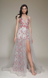 1 of 4 Modessa Couture M19080 Gray-Red