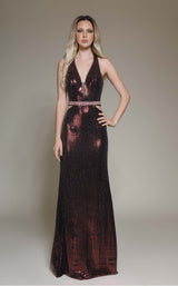 1 of 2 Modessa Couture M19095 Wine-Red