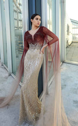 1 of 4 Modessa Couture M20336 Gold-Wine