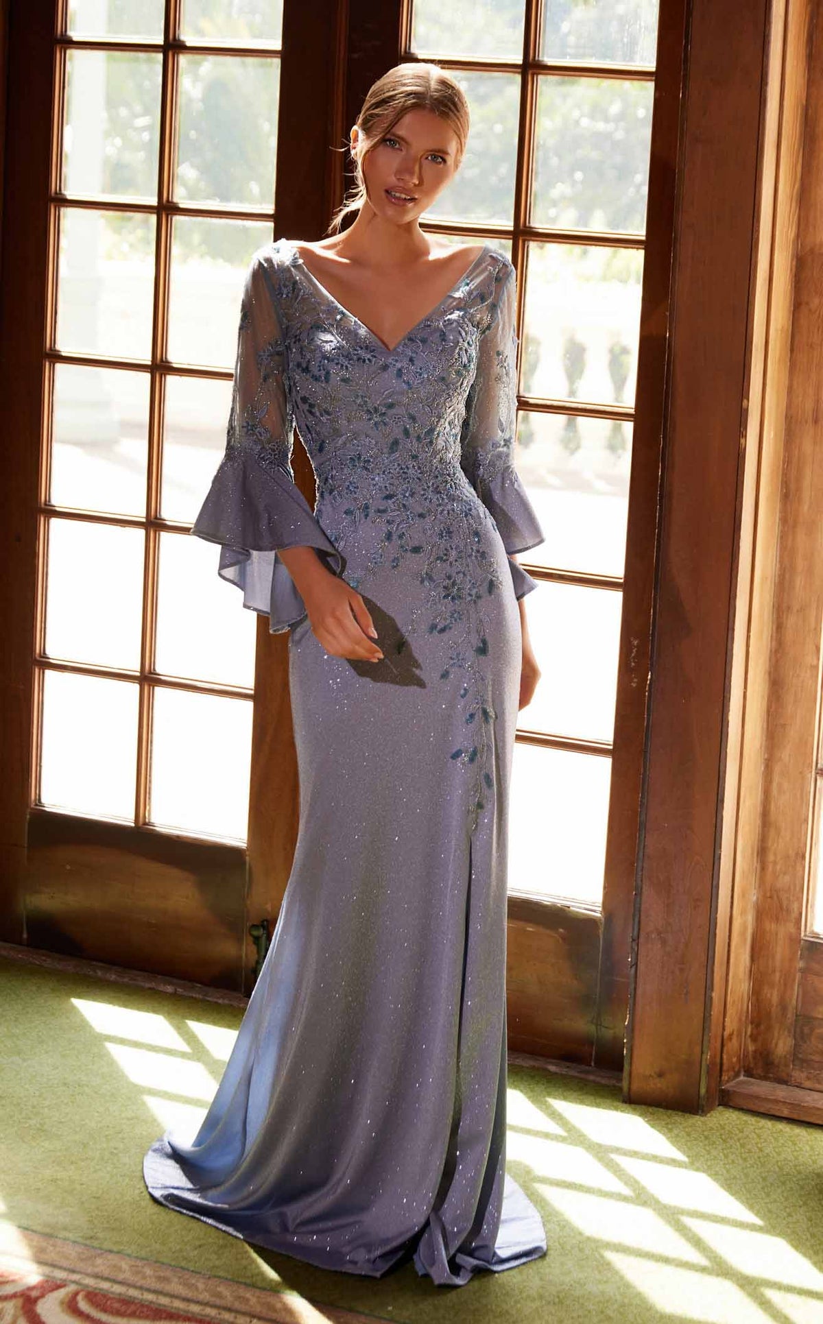 slim fit dress slacks Off-The-Shoulder Long Corset Prom Dress with Side Slit Navy Blue / 0 main image 0