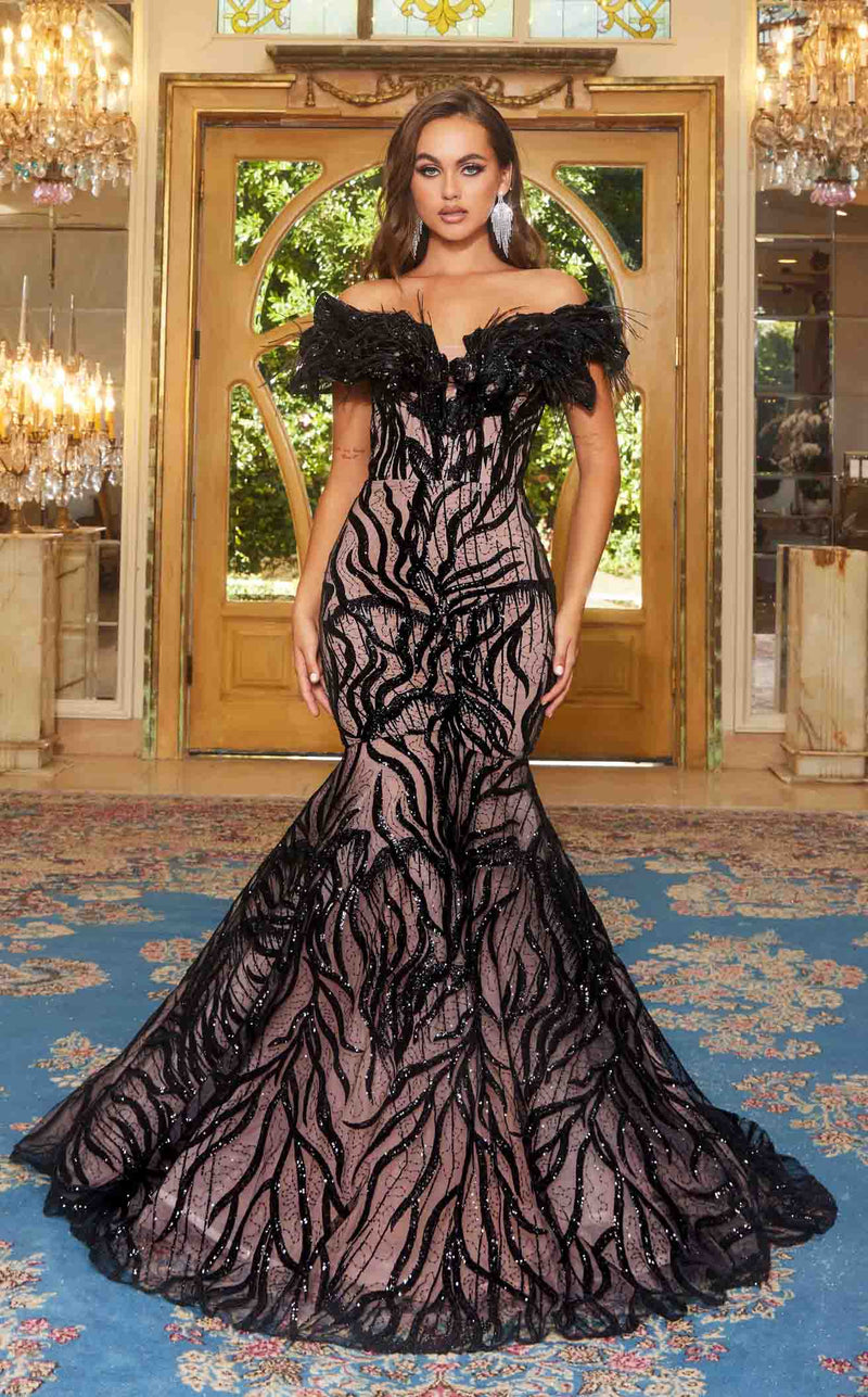 portia and scarlett black feather dress Portia and Scarlett Feather Lace Dress PS21228