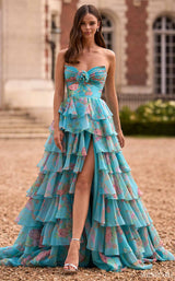 1 of 3 Sherri Hill 57775 Aqua Print