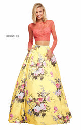 2 of 10 Sherri Hill 52717 Coral-Yellow-Print