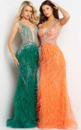 1 of 22 Jovani 03023 Dress Emerald & Orange