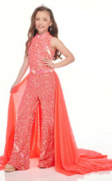 1 of 4 Rachel Allan Perfect Angels 10008 Jumpsuit Neon-Coral