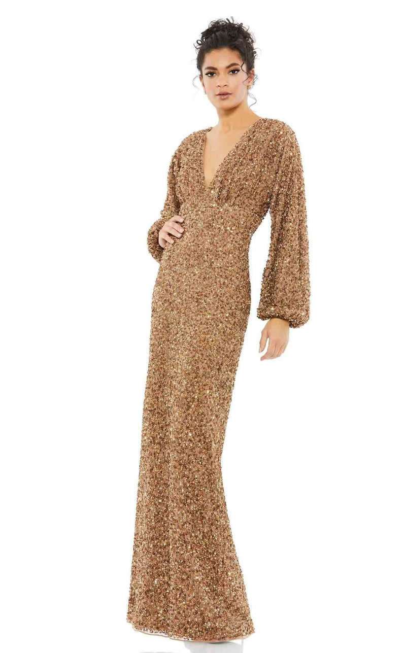 fitted lace wedding dress Mac Duggal Shimmering Pleated A-Line 3/4 Sleeve Gown - Black