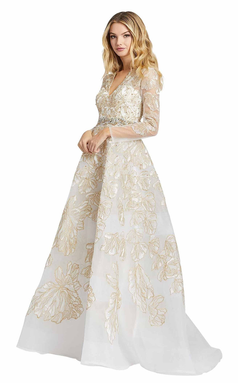 mac duggal white and gold dress Mac Duggal 49619 A-Line High-Low Dress for Events – Mydressline main image 1